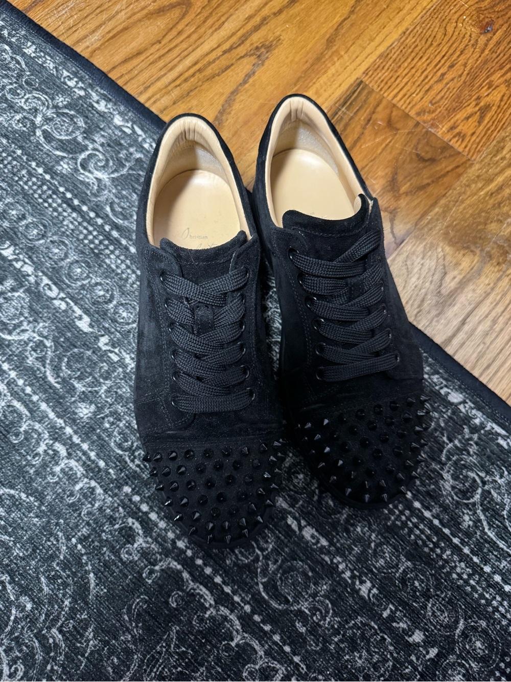Christian Louboutin Black Suede Studded Lace-Up Sneakers